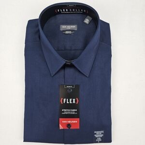 Van Heusen Flex Collar Stretch Regular Fit Dress Shirt Night Blue L 16.5 34/35